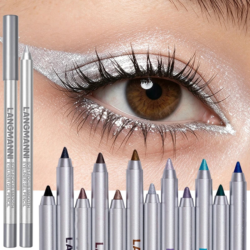 Pearlescent Glitter Eyeliner Pencil 12 Colors Smooth High Pigment Eye Liner Eyeshadow Pen Long-Lasting Waterproof Eyes Makeup Zpaxo