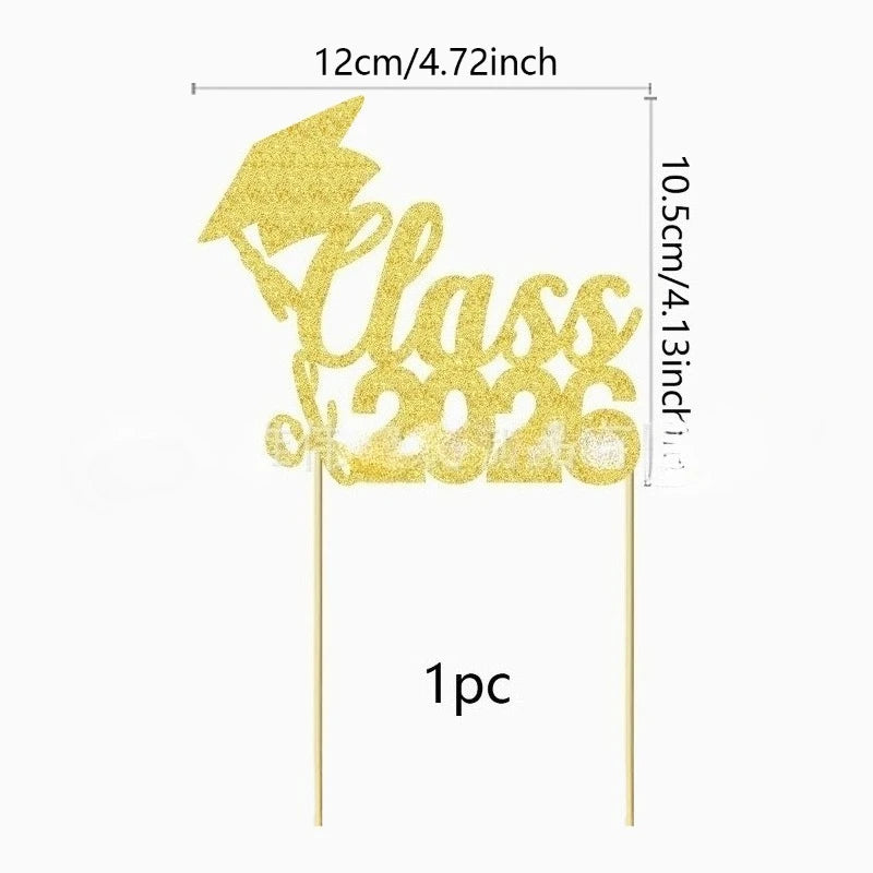 10 Black Gold Class 2026 Cake Topper Congrats Grad School College