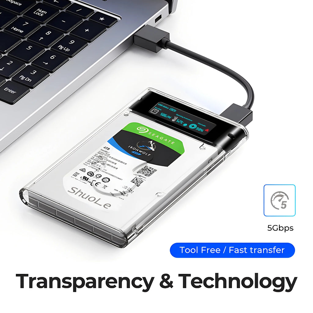USB3.2 External HDD Case 5Gbps 2.5 Inch Transparent Hard Disk Case Hard Drive Enclosure SATA HDD SSD Storage Case for Laptop PC Zpaxo