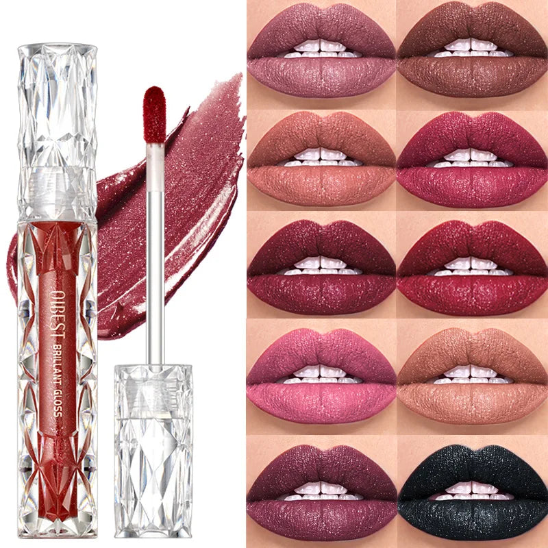 Waterproof Fine Glitter Lip Gloss Long-lasting Non Stick Cup Pearl