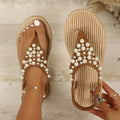Women's Fish Mouth Clip-toe Pearl Embellishment Sandals Women Vintage Zpaxo Brown 37