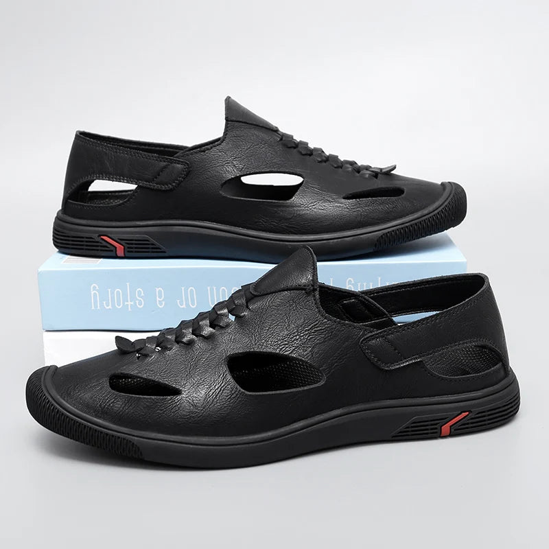 Summer Men Sandals Leather Mens Casual Shoes Outdoor Beach Roman Zpaxo