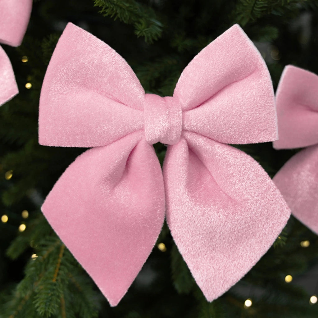 Velvet Christmas Bow Ornament – Pink, Green & White Tree Decor Christmas Bow Ornament Zpaxo