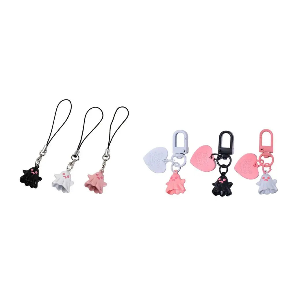 3pcs Fashion Cartoon Halloween Ghost Keychain Cute Funny Heart Phone Lanyard Ornaments Bag Hanging Car Keyring Key Decor Zpaxo
