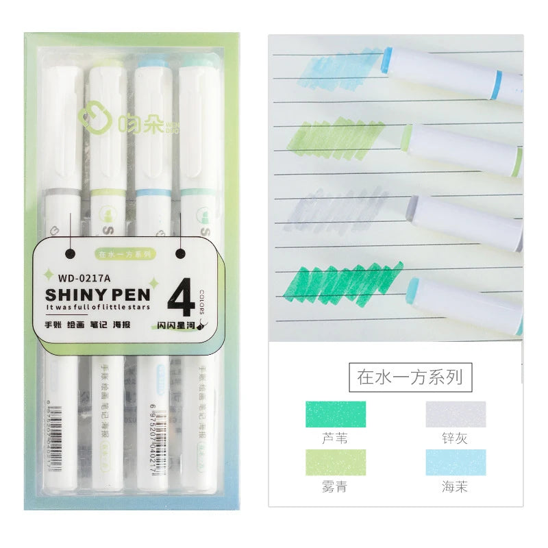 4pcs Glitter Color Shiny Pens Set Bling Sparkling Highlighter Marker 4mm Brush for Drawing Painting Art School Metallic Glitter Zpaxo