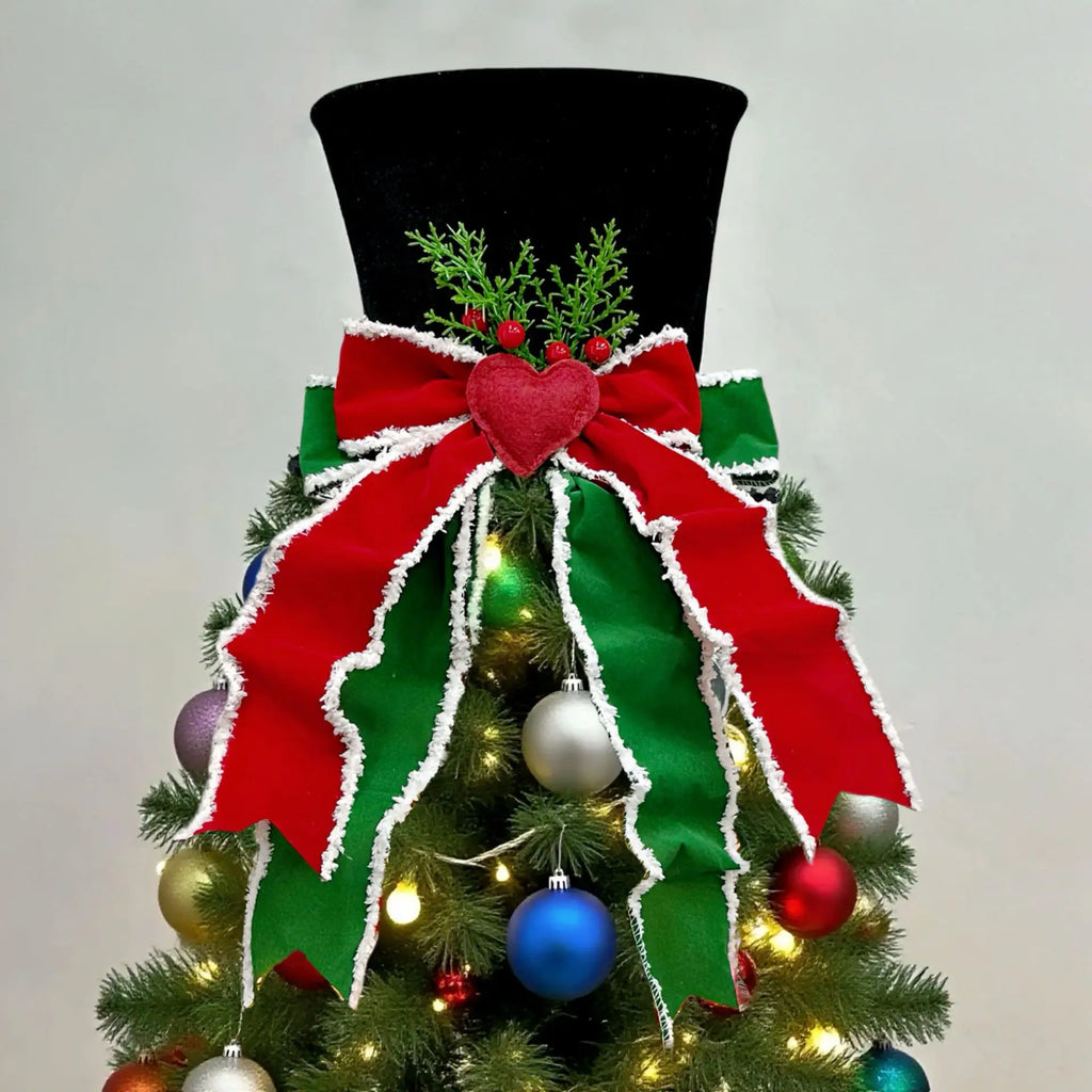 Christmas Tree Topper – Velvet Heart Bow Holiday Ornament