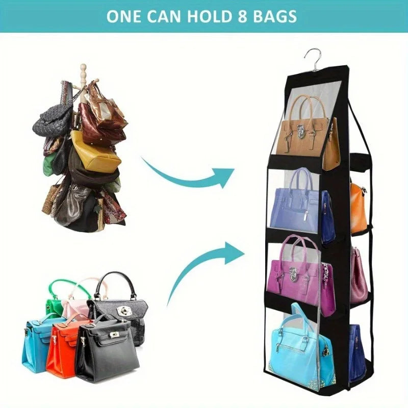 8 Pockets Fabric Handbag Organizer Storage Rack Non-Waterproof Closure Space-Efficient Multipurpose Closet Purse Hanger Zpaxo