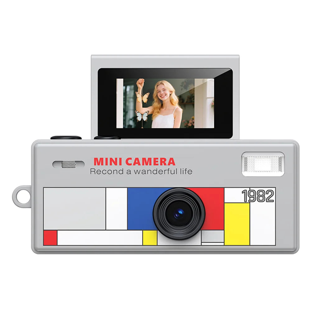 Palm-Sized Mini Digital Camera 180° Flip Selfie Screen with Flashlight Multiple Filters Keychain Portable Digital Camera LK030 Zpaxo Grey Camera Add 8G