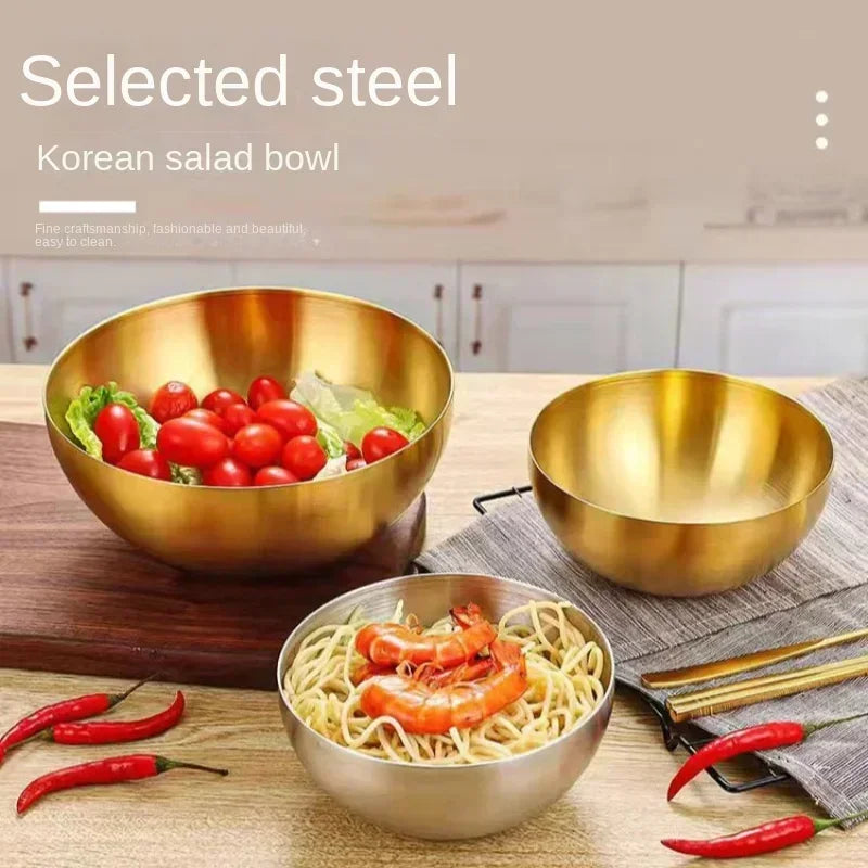 20cm Stainless Steel Salad Bowl – Gold & Silver | Rice Noodle Stainless Steel Bowl Zpaxo