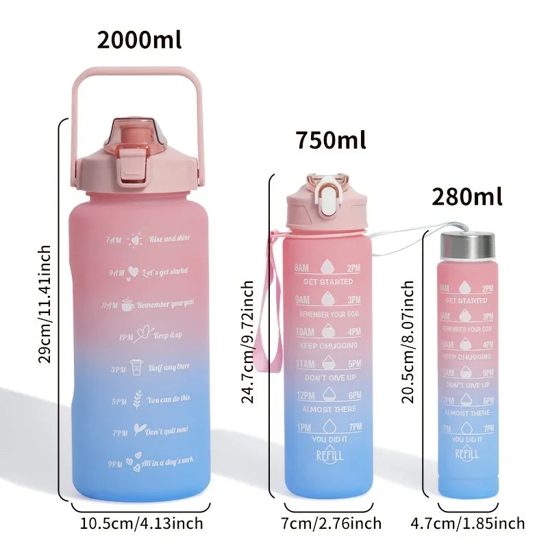 1-3PCS Sports Water Bottle for Running Drinking Bottle 2L Motivational with Time Marker Stickers Portable Reusable Plastic Cups Zpaxo