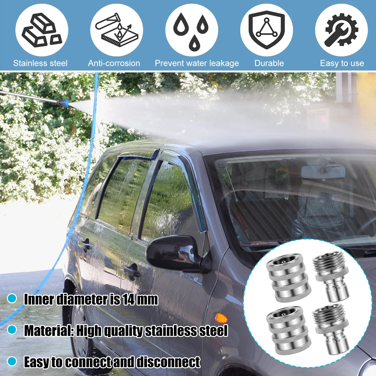 4Pcs Thread Tap Coupling Stainless Steel Garden Hose Quick Connector Water Hose Fitting 3/4inch Pressure Washer Pump Adapter Zpaxo