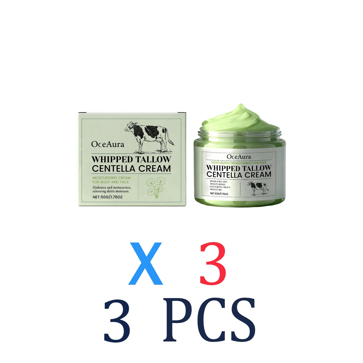 Tallow & Cica Repair Cream Deep Hydration Anti-Wrinkle Face Moisturizer Rich Cream for Dry Sensitive Skin Winter Skincare Zpaxo 3 Pcs