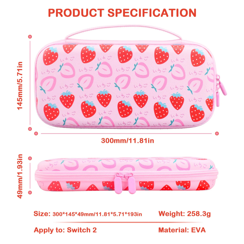 Travel Carrying Case Portable Carry Case Hard Case Pouch for Switch 2 Console & Storage Bag strawberry leaf themed accessories Zpaxo