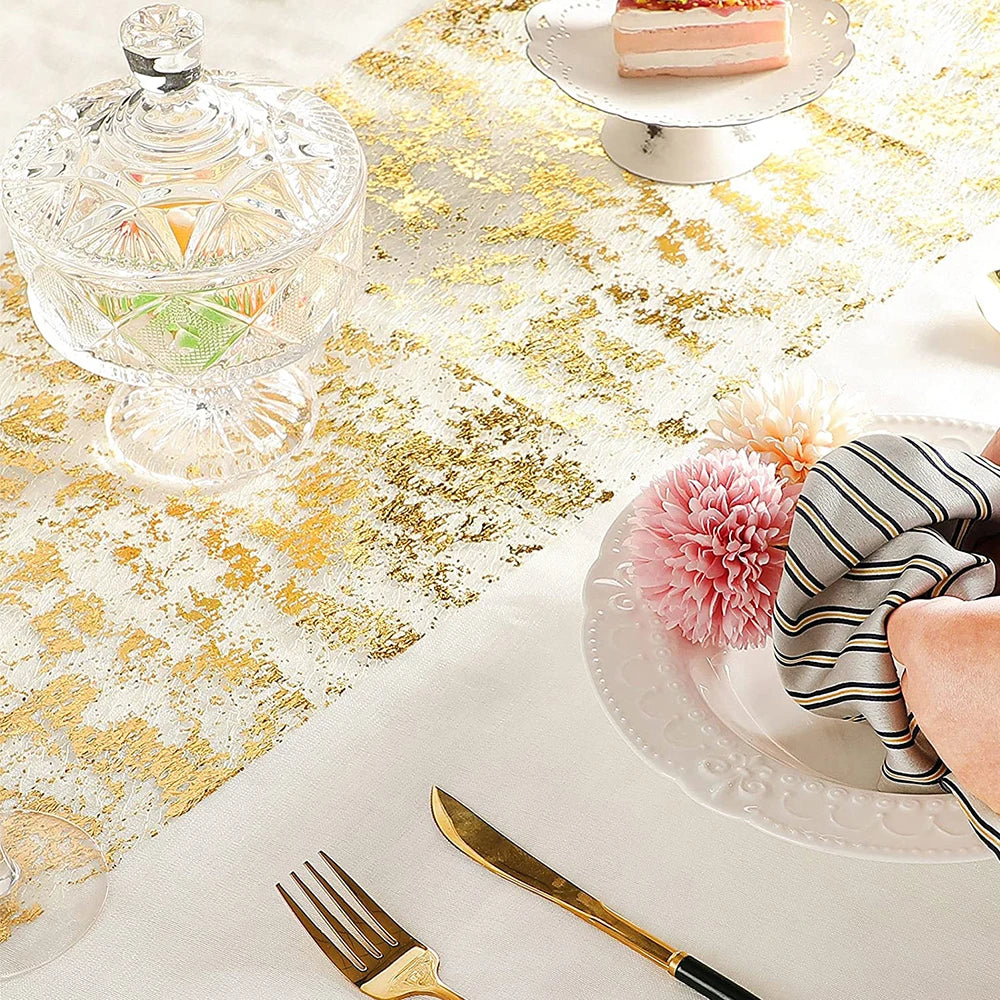 Metallic Gold Table Runner 300*28cm Sequin Glitter Foil Mesh Roll Tablecloth Party Wedding Birthday Table Decoration Zpaxo