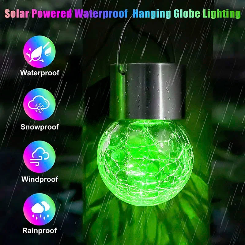 Solar Hanging Lamps Outdoor Waterproof Crackled Glass Christmas Zpaxo