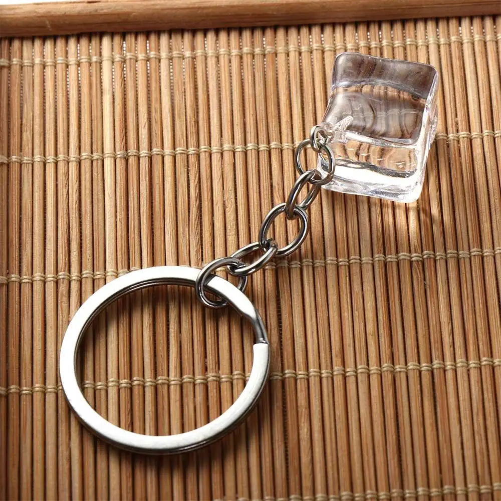 3D Ice Cube Ice Cube Acrylic Pendant Transparent Stereoscopic 3D Geometric Ice Keychain Fashion Acrylic Alloy Charms Gifts Zpaxo