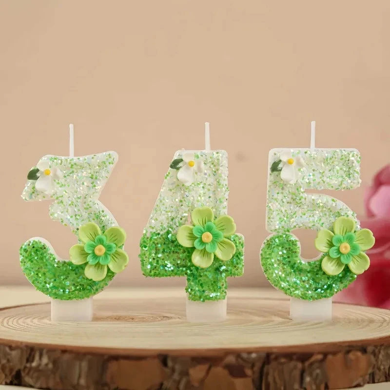 Forest-themed Glitter Flower Number 0-9 Birthday Candles Baby's First