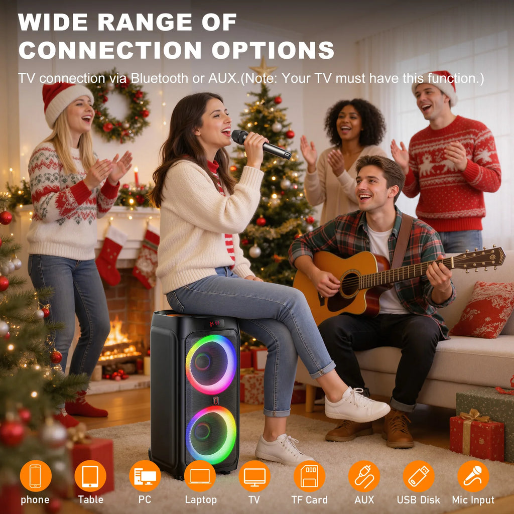 T9 Karaoke Machine 2 Microphones Large Portable Bluetooth Speaker RGB