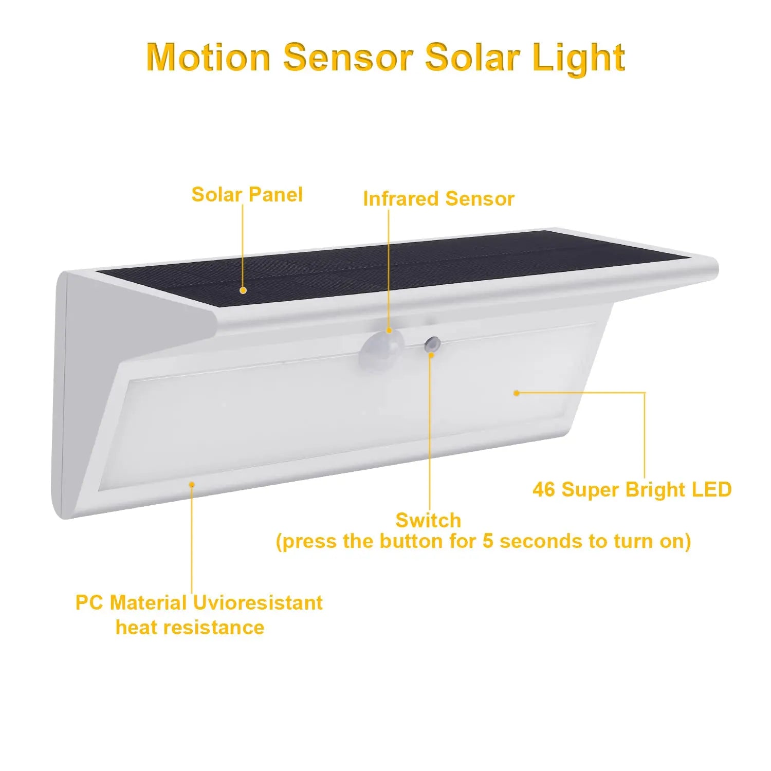 Outdoor Solar Light 46 LED 800lm Bright Lamp Infrared Motion Detector Zpaxo