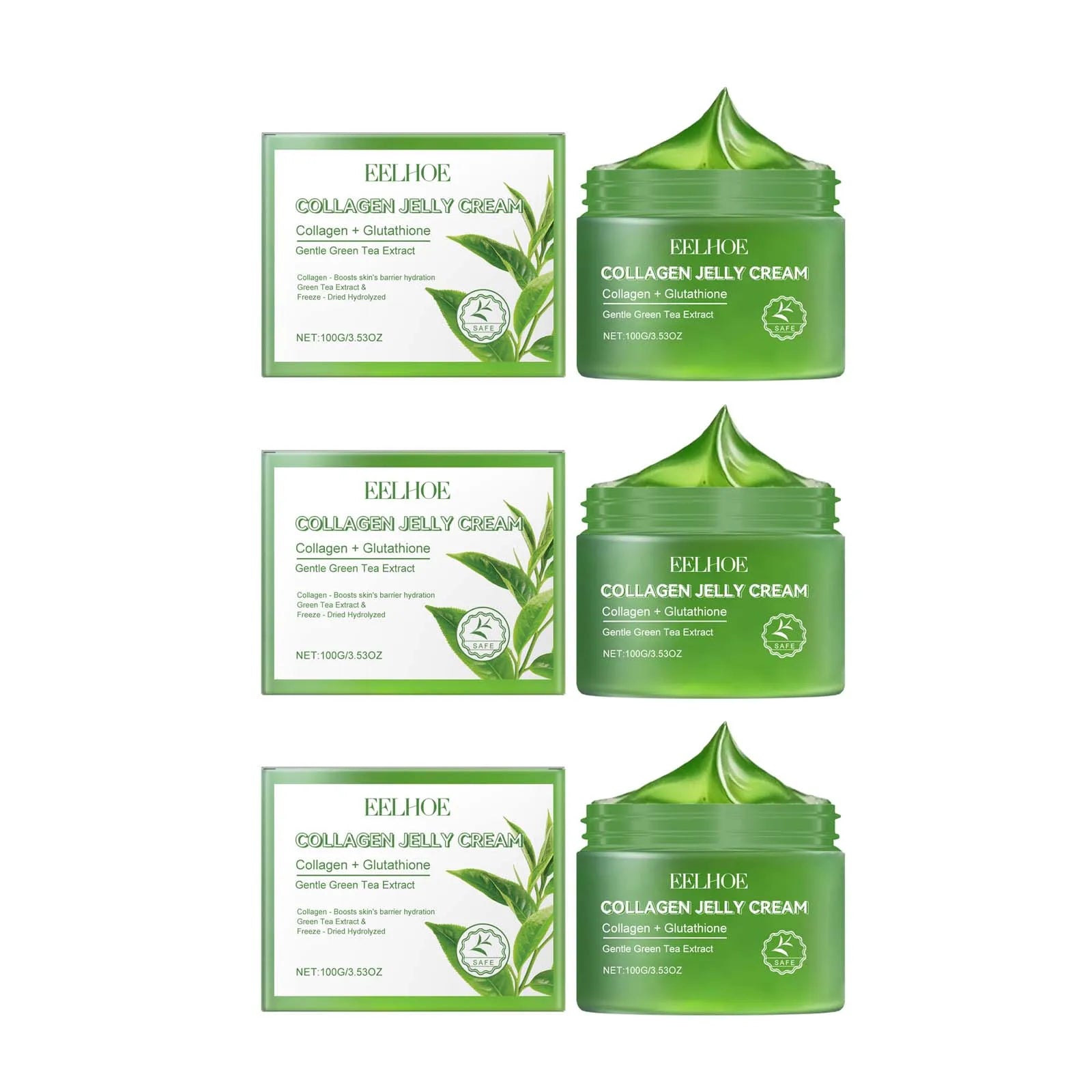 Green Tea Collagen Jelly Cream – Pore Shrinking Moisturizer Facial Jelly Cream Zpaxo 3 x 100g boxed