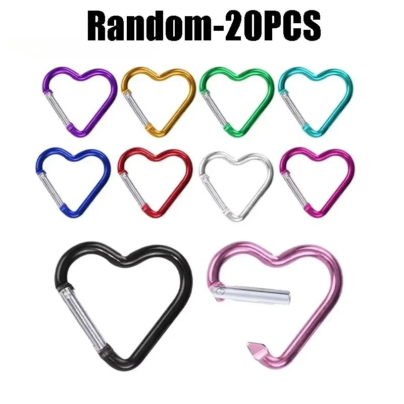 10- Heart Shaped Carabiner Aluminum Alloy Clip Backpack Water Bottle