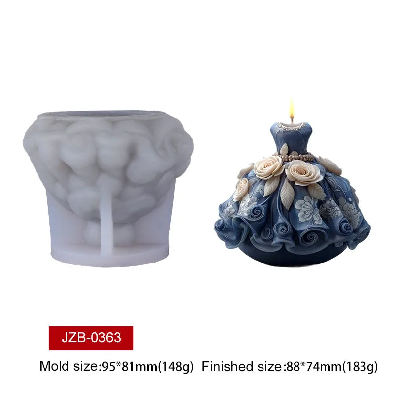 3D Flower Wedding Dress Silicone Candle Mold Princess Dress Aromatherapy Soap Gypsum Craft Ornament Making Mold Home Decor Zpaxo JZB-0363