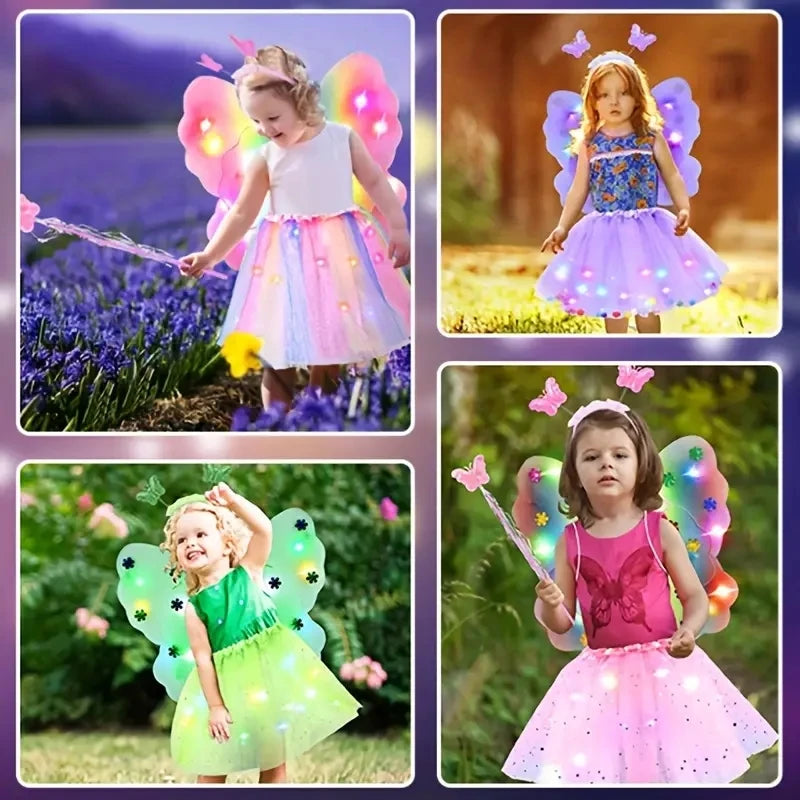 LED Glow Butterfly Wing Luminous Flashing Skirt Lights Princess Dress