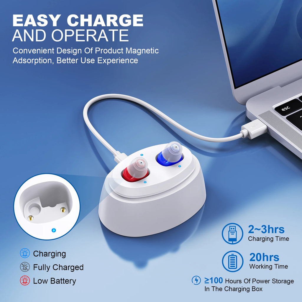 CIC Rechargeable Hearing Aid Mini Smart Amplification Aids Noise