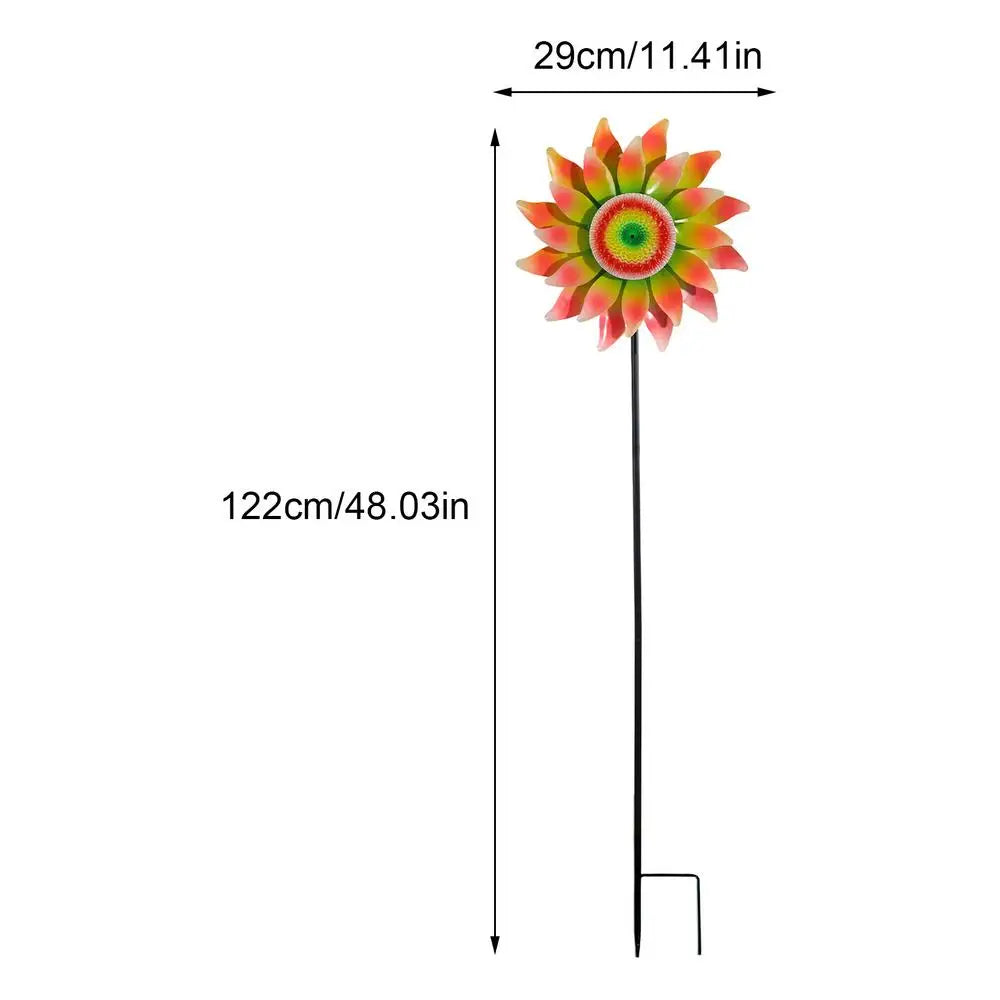 Garden Wind Spinners Metal Flower Windmill Stake Spinner Yard Outside