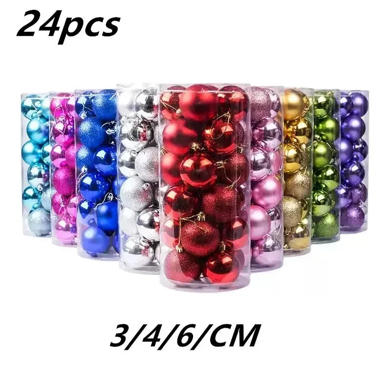 Hot 24Pcs 3/4/6cm Christmas Tree Balls Multicolor Xmas Ball Decorations Glitter Christmas Baubles Ornament Ball Party Home Decor Zpaxo