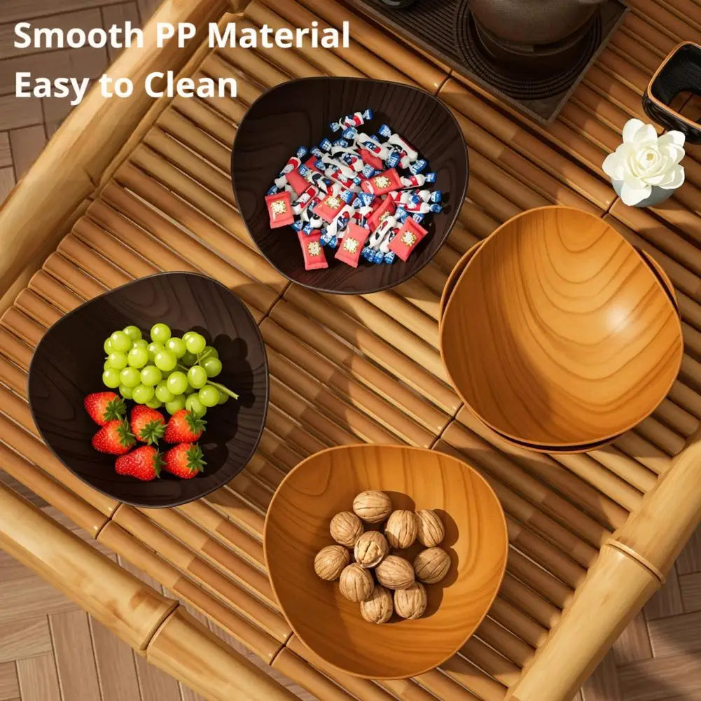 Wood Grain Plastic Serving Bowl – Fruit Salad Candy Party Dish Serving Bowl Zpaxo