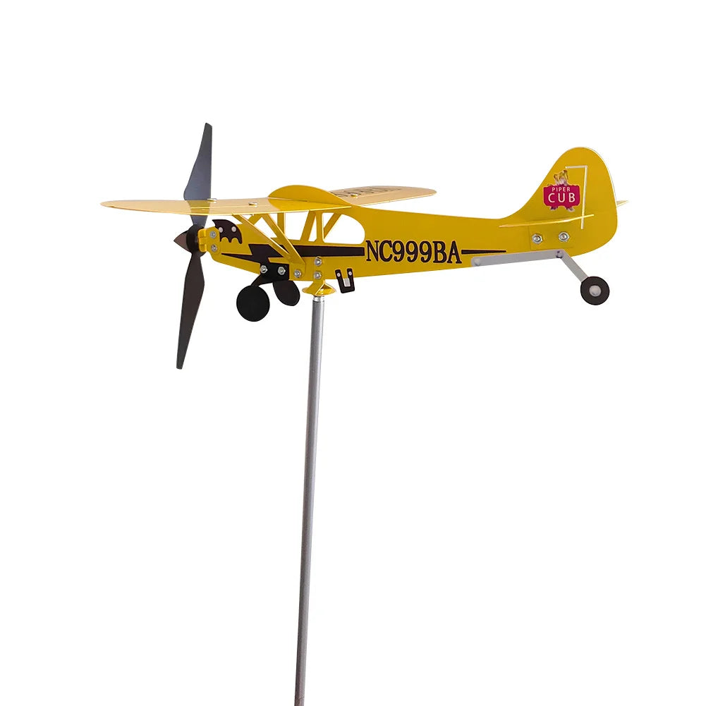 3D Plane Garden Creative Weather Vane Decoration Metal Windmill Wind Spinner Airplane Anti-corrosion Weatherproof Dutdoor Decor Zpaxo S Yellow