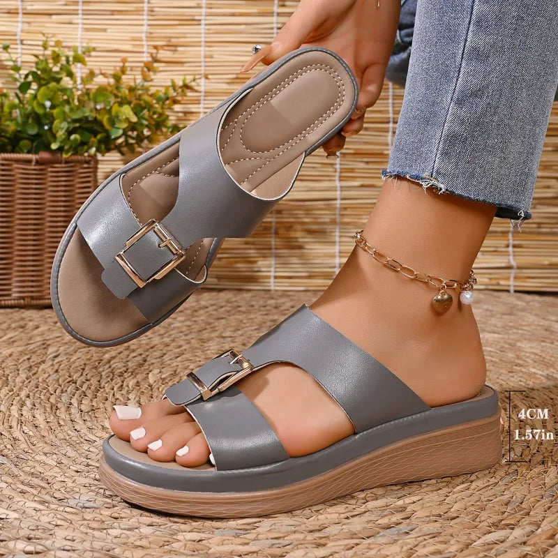 Women's 2026 Summer Wedge Open Toe Slippers Vintage Anti-slip Leather Zpaxo GRAY 38