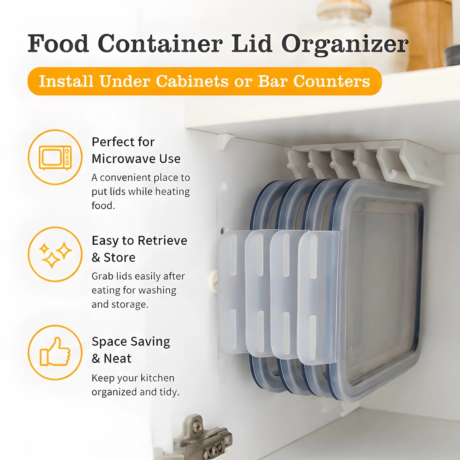 Under Cabinet Organizer Rack Kitchen Food Container Lid Holder Space