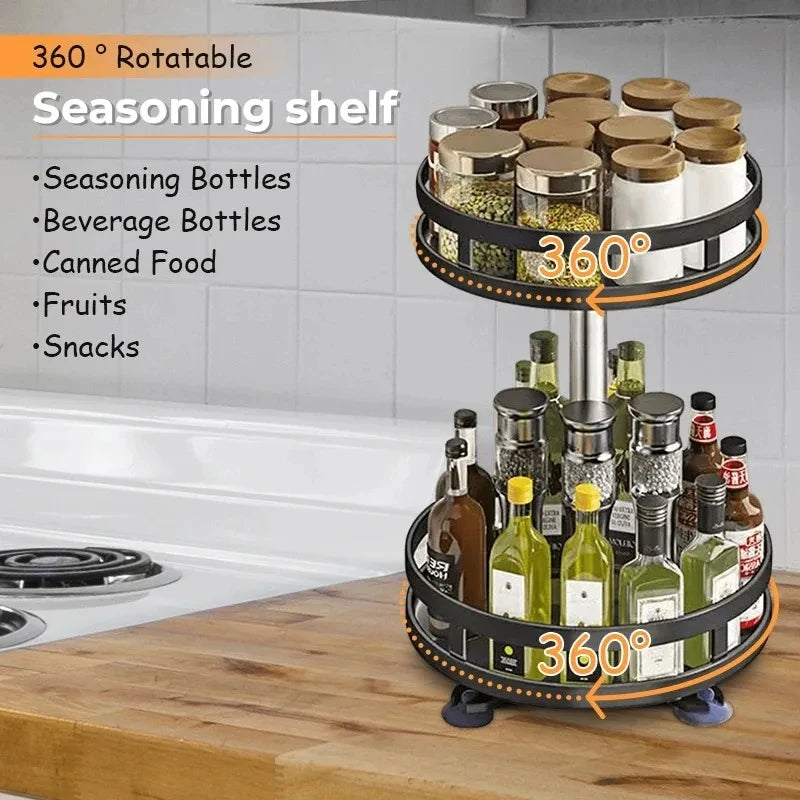 Rotatable Kitchen Storage Rack kitchen Accessories Spice Storage Rack Clean Storage 360 Degrees Rotatable Organizer Turntable Zpaxo