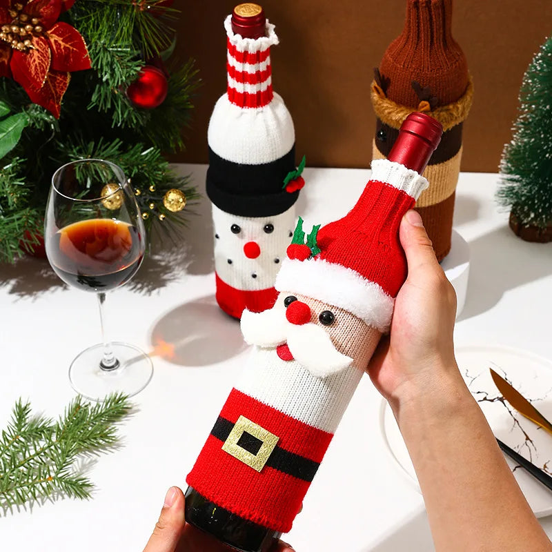 1 3 5 Knitted Wine Bottle Cozy Christmas Themed Decor Champagne