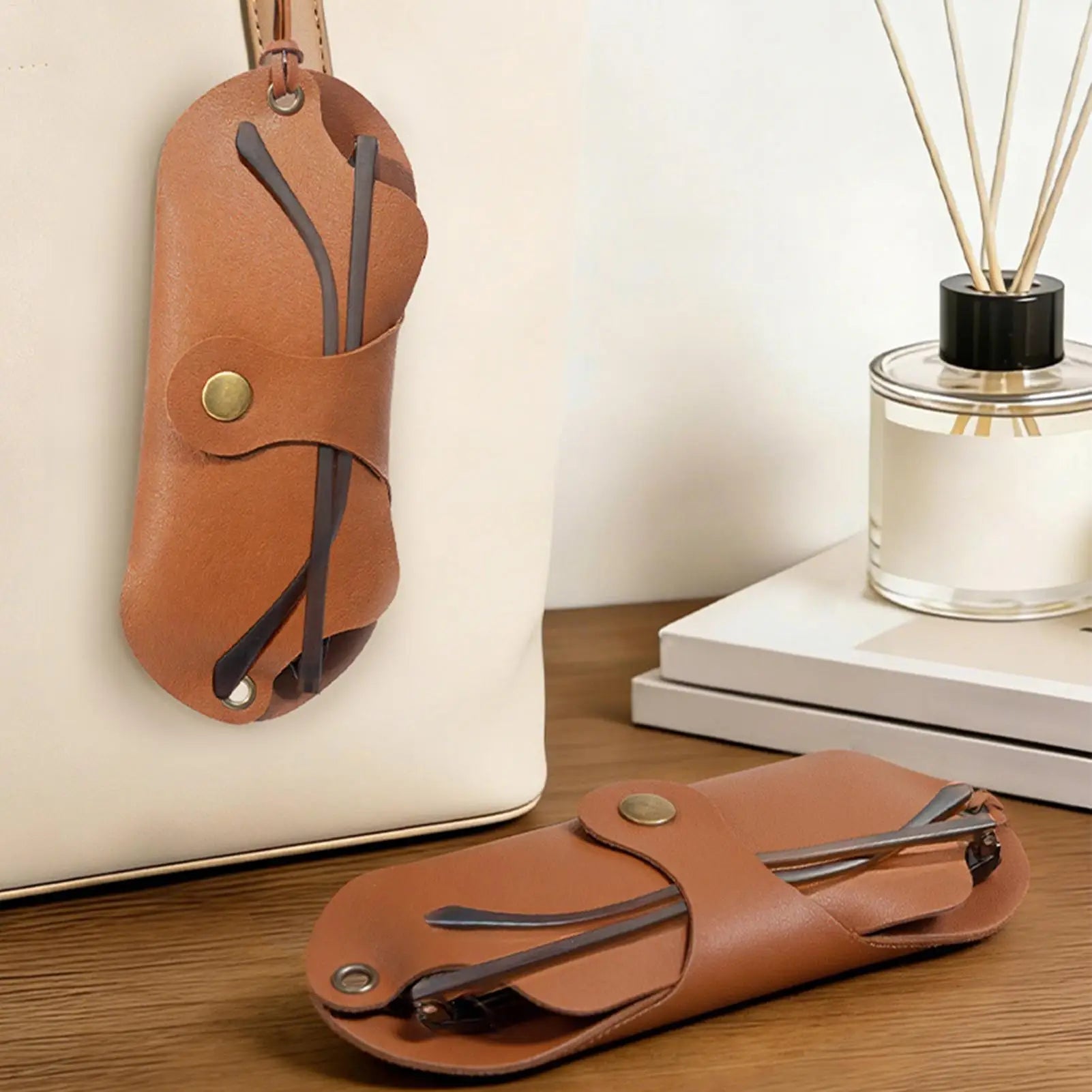 Eyeglass Case Soft PU Leather Eyewear Organizer Strap Sunglasses Bag