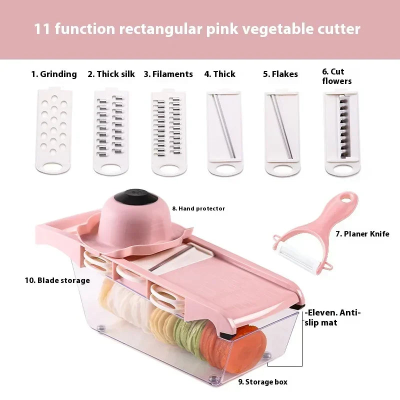 9 In 1 Multifunctional Vegetable Slicer Cutter Shredders Slicer with Basket Fruit Potato Chopper Carrot Grater Kitchen Gadgets Zpaxo pink