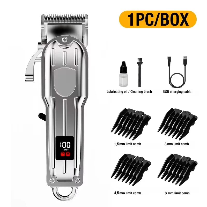 LCD Digital Electric Push Scissors Home Use Men's Haircutting Shaver
