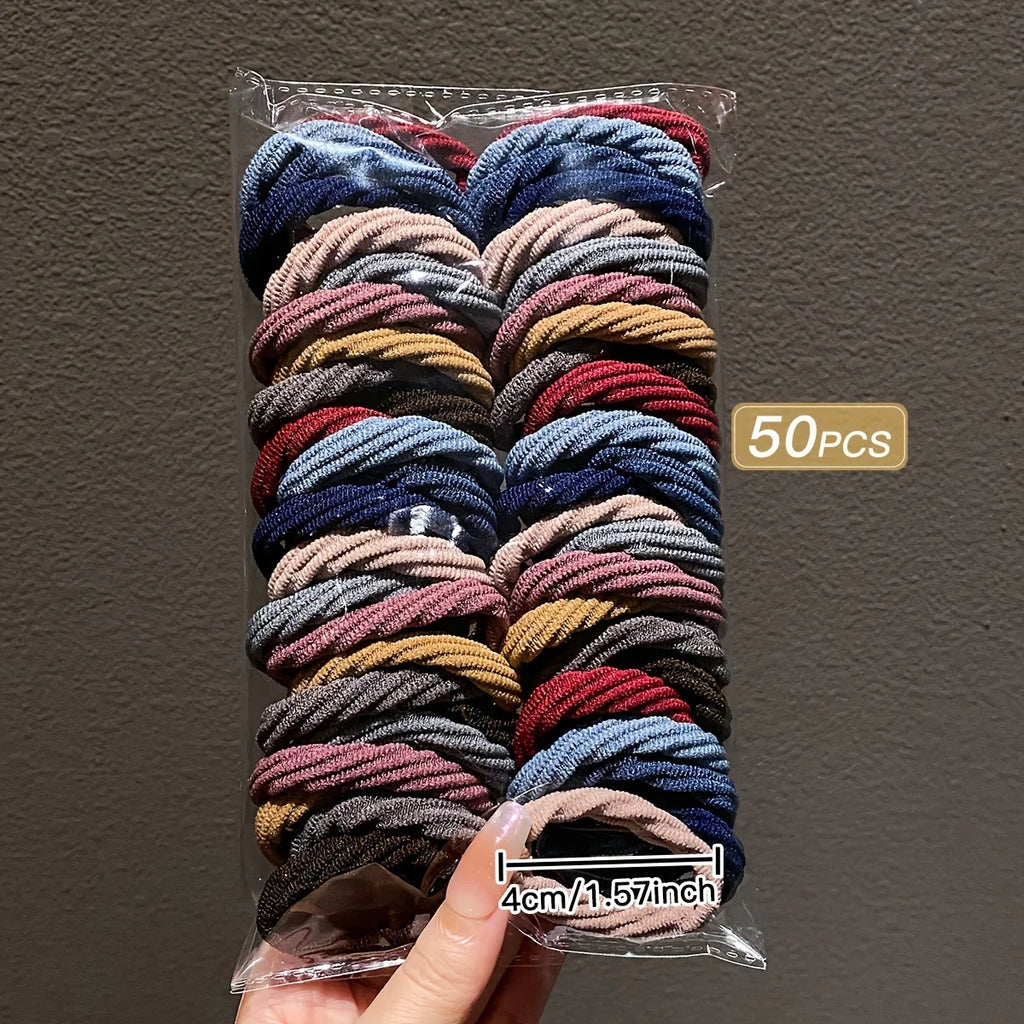 50Pcs Mixed Color Simple Elastic Hair Ties, Soft Thin Ponytail Holder Hair Accessories for Girls Daily Hairstyle Zpaxo