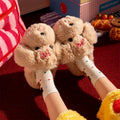 SHAJI Cute Cotton Dog Home Slippers Women Winter Bowtie Decor Indoor
