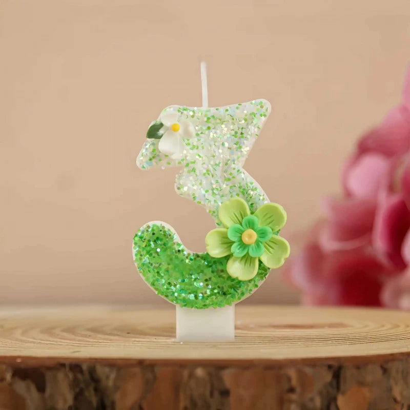 Forest-themed Glitter Flower Number 0-9 Birthday Candles Baby's First