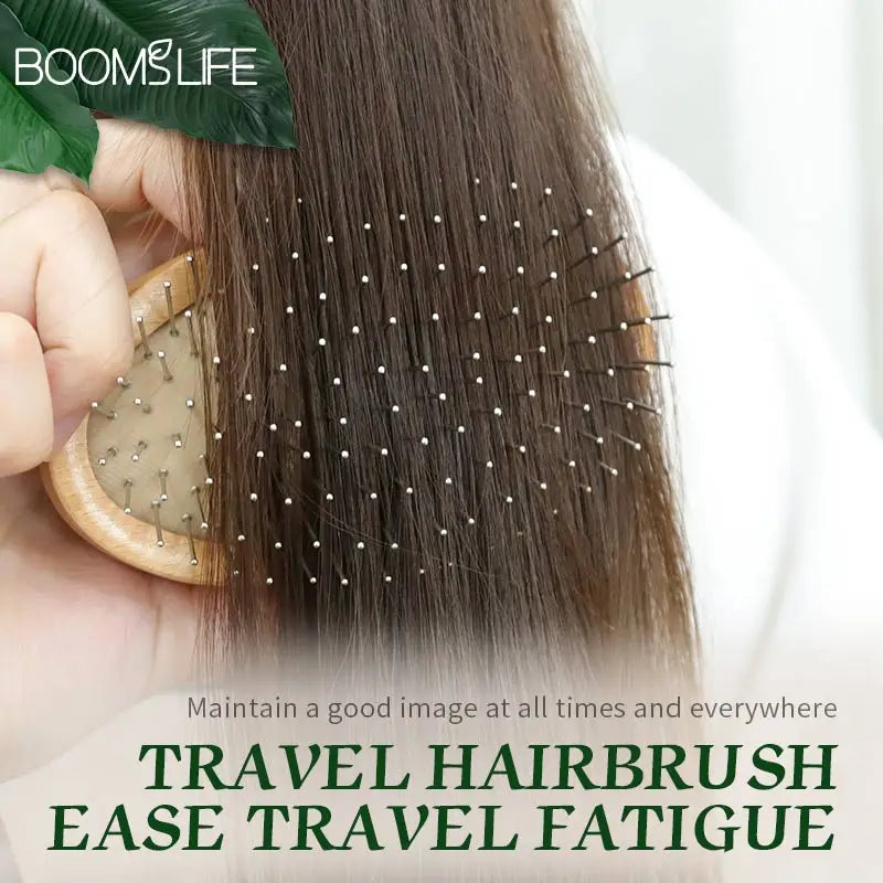 BOOMSLIFE Custom Name Head Massage Steel Hair Brush Mini Pocket Scalp Wood HairBrush with Steel Needle Airbag Wide Tooth Comb Zpaxo