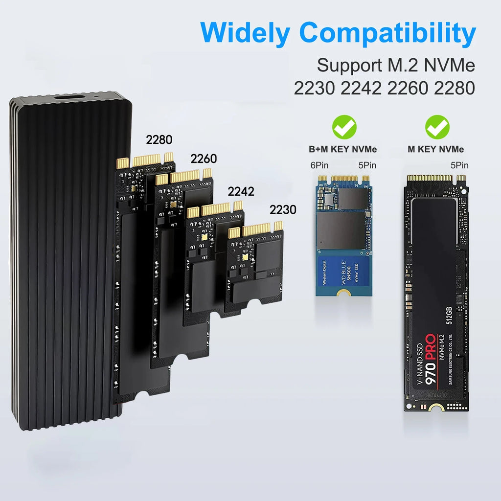 Hard Drive Enclosure M.2 NVMe Type-C All Aluminium Solid State Mobile Hard Drive Case High Speed 10Gbps Transport Zpaxo