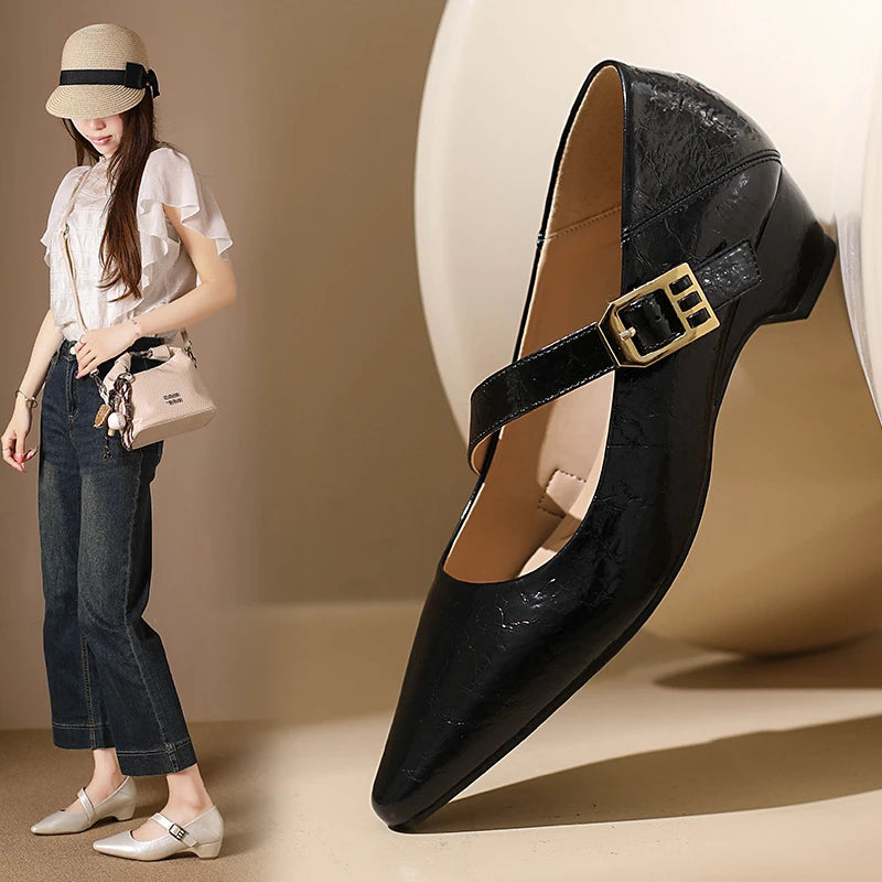 Retro Mid-length Single Shoes Spring Summer Fashion Belt Buckle