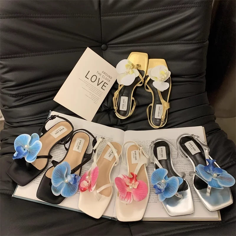 Sandals Shoes for Women's New Summer Flower Open Toe Sandals Flat Bottomed Low Heeled Shoes Sandals Women 2025 Zpaxo