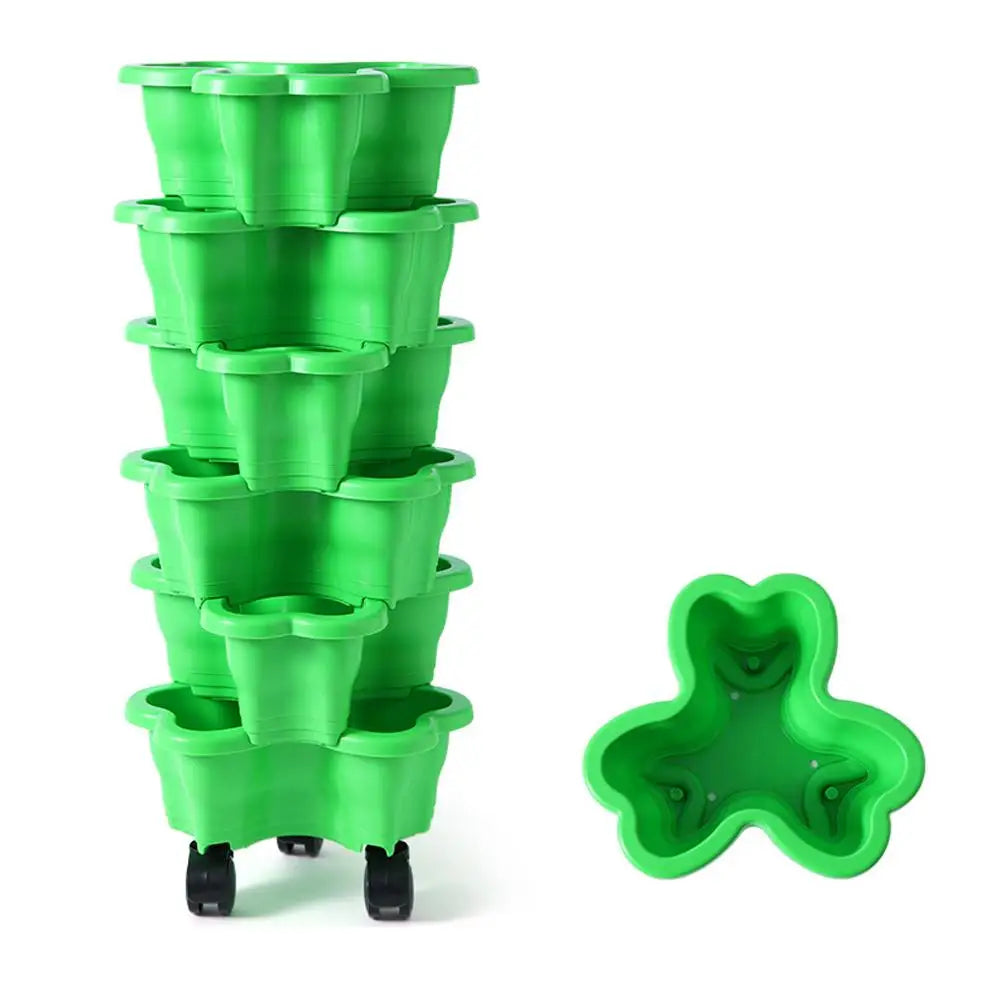 Multilayer Heart Shaped Petals Stereoscopic Planting Basin Indoor Vegetables and Plants Planting with Pulley Plastic Flower Pot Zpaxo Green