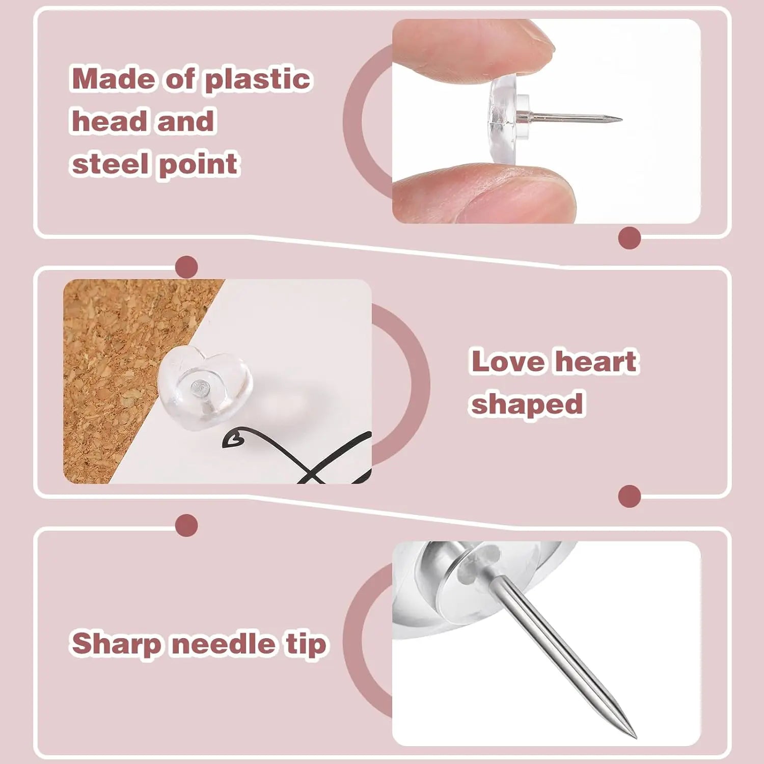 50-Pack Clear Heart Push Pins – Transparent Thumb Tacks Decorative Push Pins Zpaxo