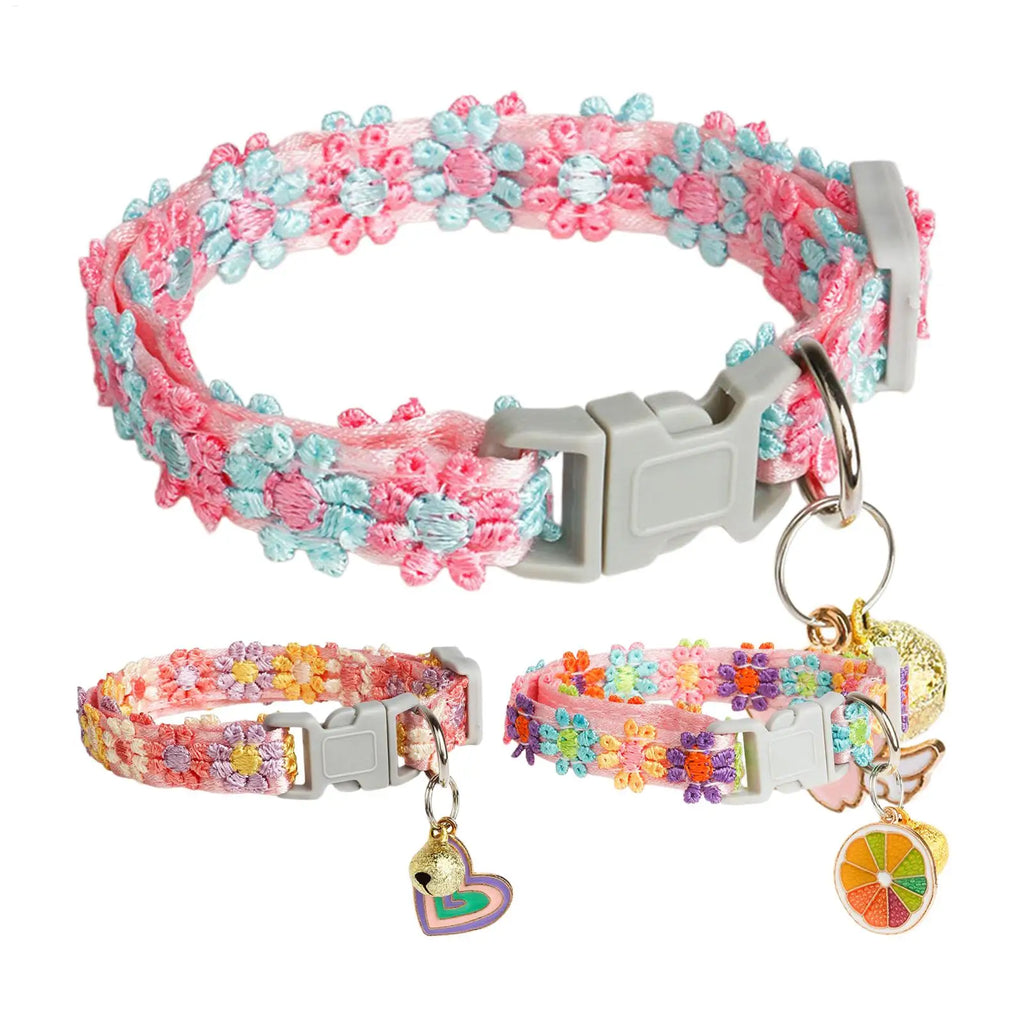 Cute Lace Cat Collar Embroidery Bell Adjustable Soft Comfortable