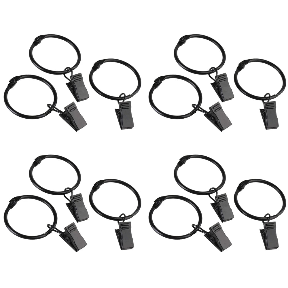 12Pcs Curtain Rings with Clips Metal Curtain Hooks Hangers Black Drapery Clips with Rings Curtain Accessories Zpaxo 12Pcs